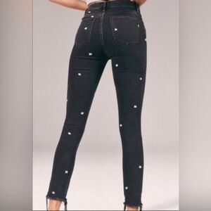 Abercrombie & Fitch High Rise Super Skinny Black Jeans with Flower Accents